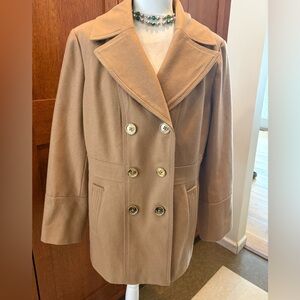 Gorgeous Michael Kors Wool Peacoat Camel 🐫 Tan Brown Gold Buttons Tailored 18